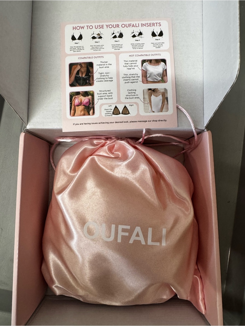 New in package Oufali ‘sticky’ inserts for your bra or tops- size XL